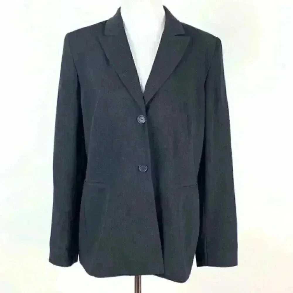 Dress barn blazer size 14 black with blue pindot two button jacket with pockets